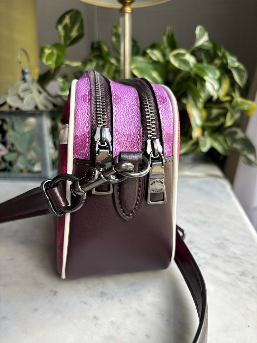 COACH Hot Pink Signature Crossbody with Cream Trim - Picture 3 of 10